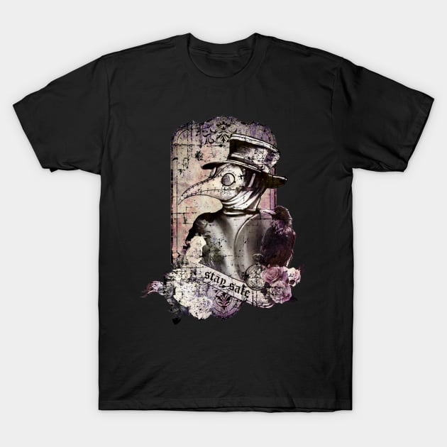 Plague Doctor Say "stay safe" vintage purple Edit T-Shirt by Collagedream